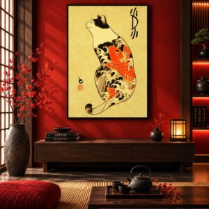 Tableau Chat Japonais Vintage Abstrait