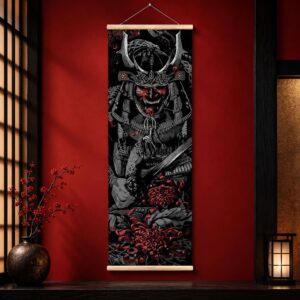 Tableau Déco Japonais Samouraï Vigoureux - Noir et Rouge