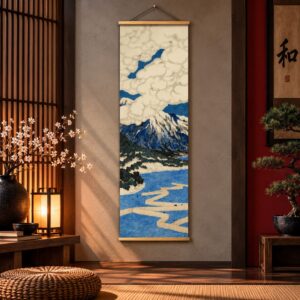 Tableau Japonais Art Vintage - Volcan en Eruption en Bord de Mer
