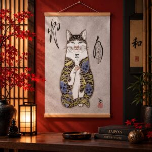 Tableau Japonais Chat Vintage