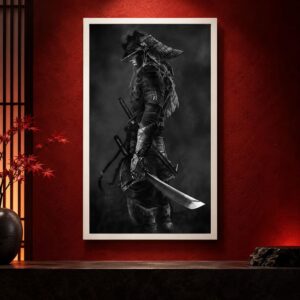 Tableau Japonais Samouraï Noir et Blanc