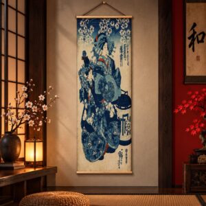 Tableau Japonais Vintage Geisha Bleu