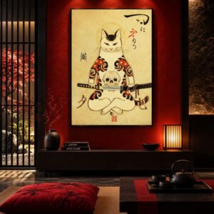 Tableau Japonais Vintage - Chat & Katana