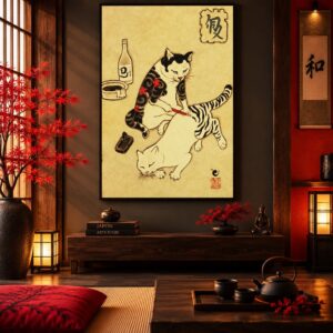 Tableau Japonais Vintage - Chat Tigré