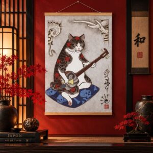 Tableau Japonais Vintage - Chat et Shamisen