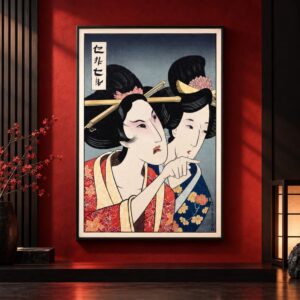 Tableau Japonais Vintage - Deux Geishas Agacées