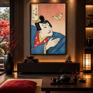 Tableau Japonais Vintage - Homme & Papillon