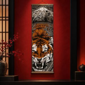 Tableau Japonais - Fureur du Tigre Orange et Mont Fuji