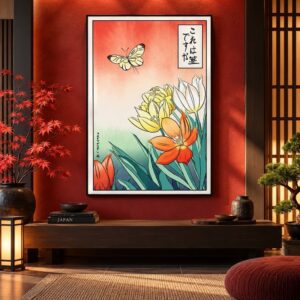 Tableau Jardin Japonais - Fleurs & Papillons