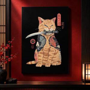 Tableau Mural Japonais - Chat & Sabre entre les Dents