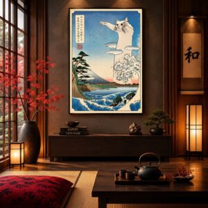 Tableau Paysage Japonais - Chat Géant et Mer Agité