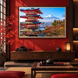 Tableau Temple Japonais et Mont Fuji