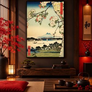 Tableau Vintage Cerisier Japonais et Mont Fuji