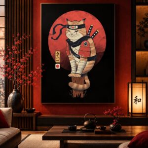 Tableau Japonais Chat Samouraï