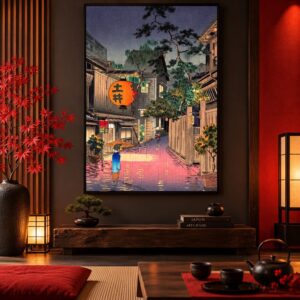 Tableau Japonais Village de Nuit