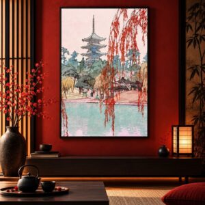 Tableau Mural Japonais XXL - Rivière et Temple Apaisant