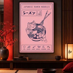 Tableau Style Japonais - Chat dans un Bol de Ramen