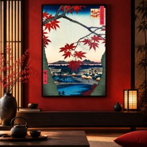 Tableau Japonais Paysage Majestueux, Rivière et Montagnes au Loin