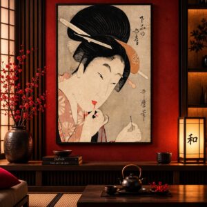 Tableau Japonais Vintage - Femme Élégante se Maquillant