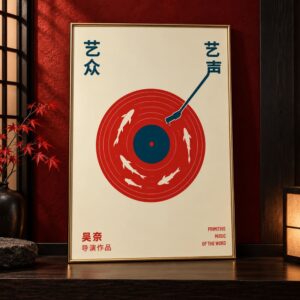 Toile Disque Rétro Japonais - Carpe Koi