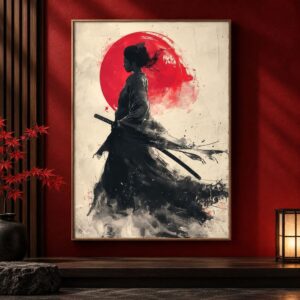 Toile Guerrière Japonaise Soleil Rouge