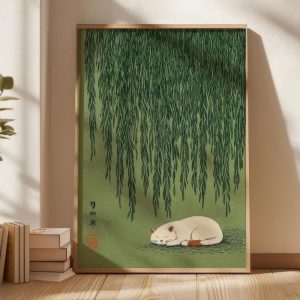 Toile Japonaise Chat sous un Saule